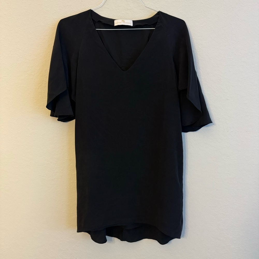 Amanda Uprichard Black V-Neck Shift Silk Dress
